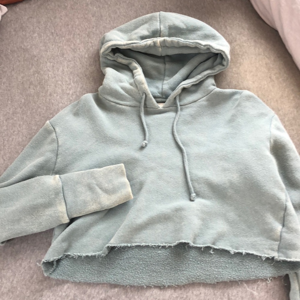 LA Hearts teal cropped & distressed sweatshirt